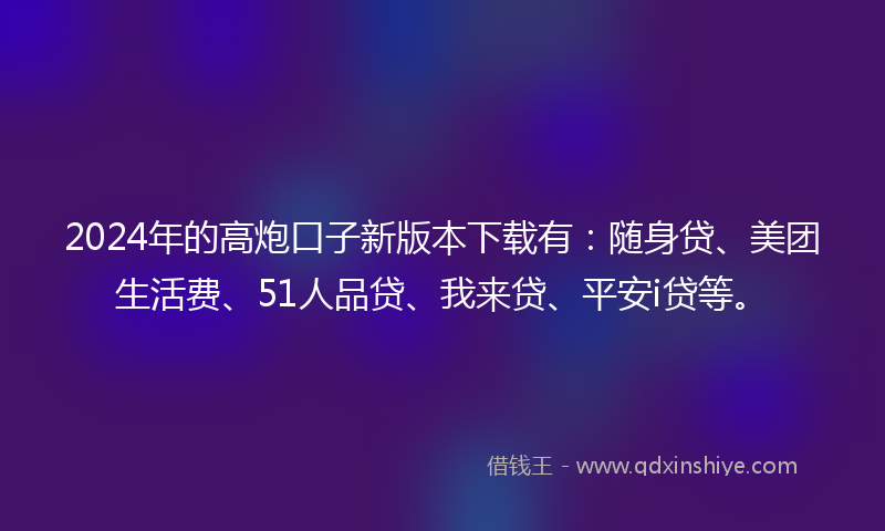 2024年的高炮口子新版本下载有：随身贷、美团生活费、51人品贷、我来贷、平安i贷等。