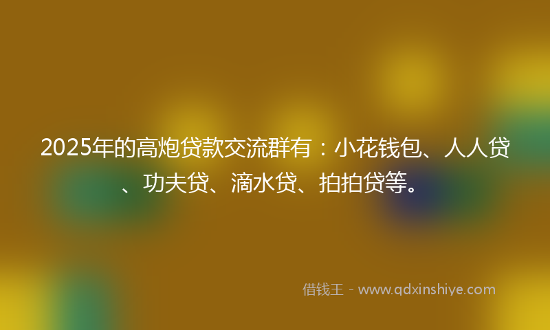 2025年的高炮贷款交流群有：小花钱包、人人贷、功夫贷、滴水贷、拍拍贷等。