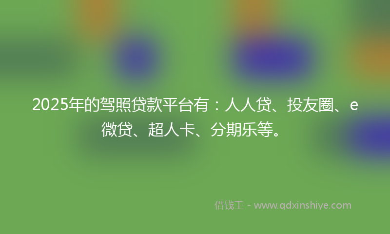 2025年的驾照贷款平台有：人人贷、投友圈、e微贷、超人卡、分期乐等。