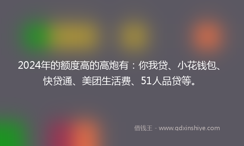 2024年的额度高的高炮有：你我贷、小花钱包、快贷通、美团生活费、51人品贷等。