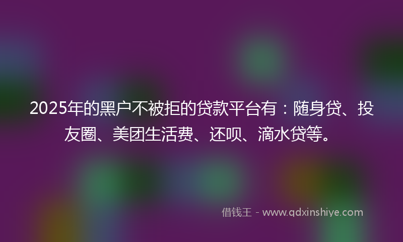 2025年的黑户不被拒的贷款平台有：随身贷、投友圈、美团生活费、还呗、滴水贷等。