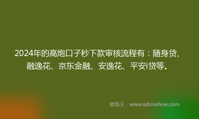 2024年的高炮口子秒下款审核流程有：随身贷、融逸花、京东金融、安逸花、平安i贷等。