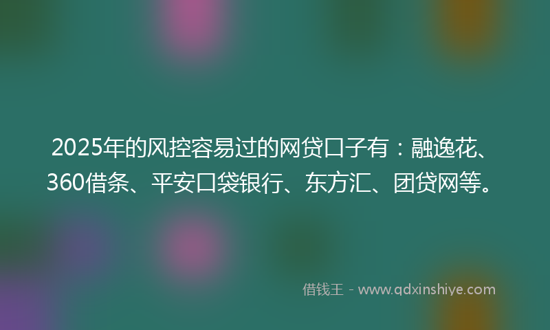 2025年的风控容易过的网贷口子有：融逸花、360借条、平安口袋银行、东方汇、团贷网等。