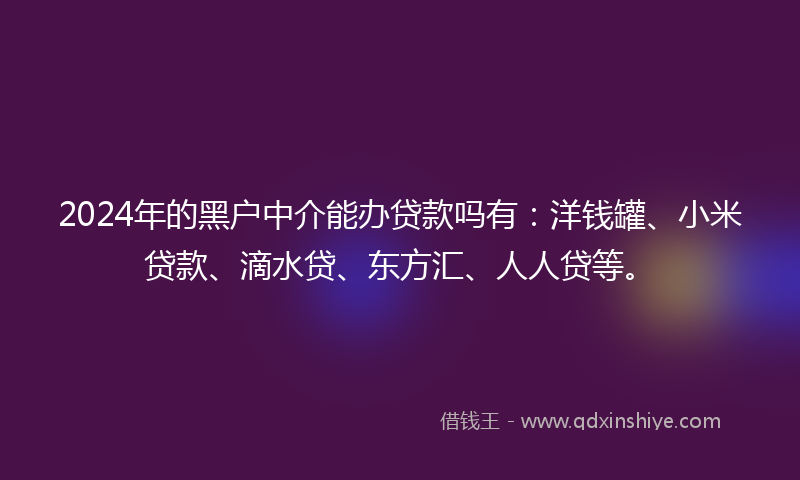 2024年的黑户中介能办贷款吗有：洋钱罐、小米贷款、滴水贷、东方汇、人人贷等。