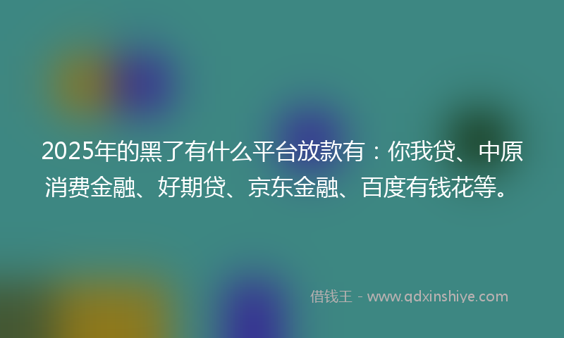2025年的黑了有什么平台放款有：你我贷、中原消费金融、好期贷、京东金融、百度有钱花等。
