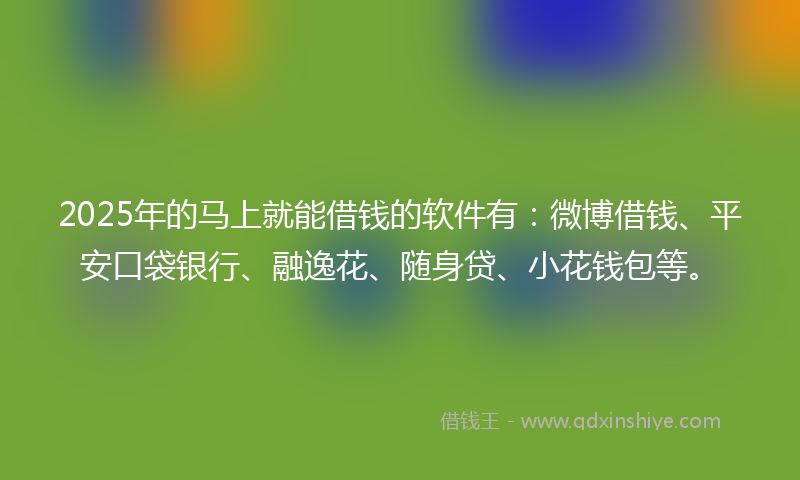 2025年的马上就能借钱的软件有：微博借钱、平安口袋银行、融逸花、随身贷、小花钱包等。
