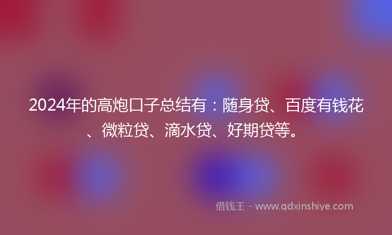 2024年的高炮口子总结有：随身贷、百度有钱花、微粒贷、滴水贷、好期贷等。