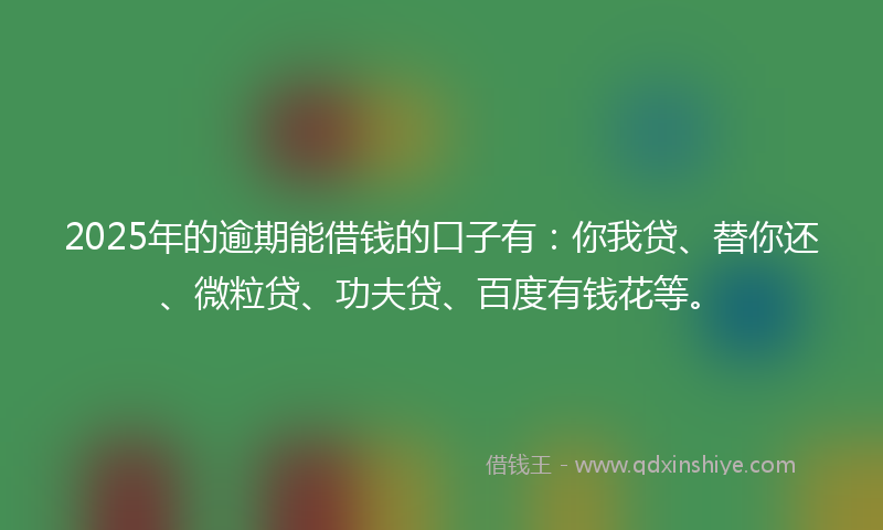 2025年的逾期能借钱的口子有：你我贷、替你还、微粒贷、功夫贷、百度有钱花等。