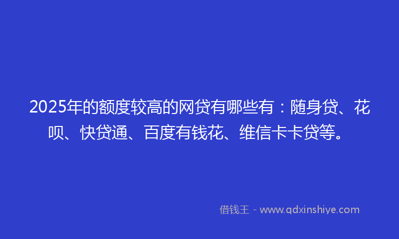 2025年的额度较高的网贷有哪些有：随身贷、花呗、快贷通、百度有钱花、维信卡卡贷等。