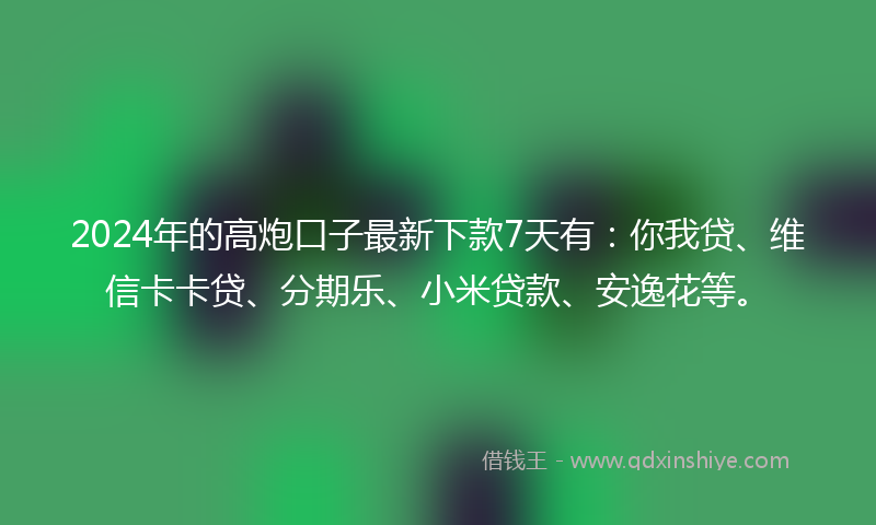 2024年的高炮口子最新下款7天有：你我贷、维信卡卡贷、分期乐、小米贷款、安逸花等。