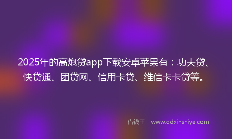 2025年的高炮贷app下载安卓苹果有：功夫贷、快贷通、团贷网、信用卡贷、维信卡卡贷等。
