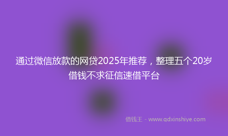 通过微信放款的网贷2025年推荐，整理五个20岁借钱不求征信速借平台