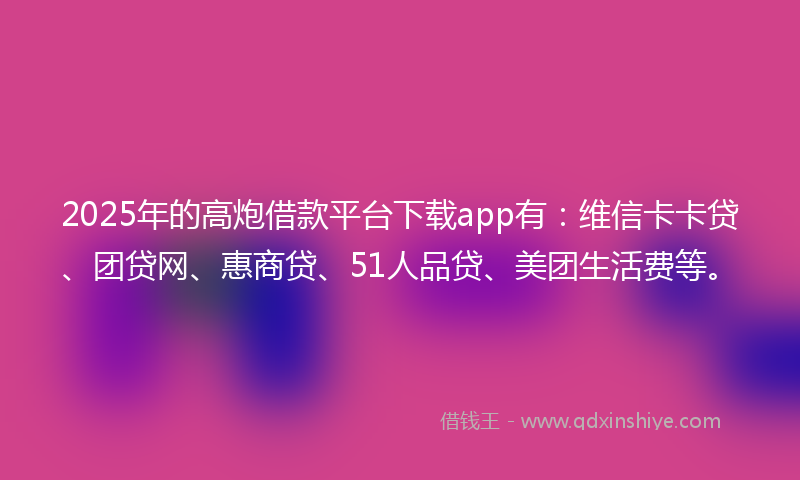 2025年的高炮借款平台下载app有：维信卡卡贷、团贷网、惠商贷、51人品贷、美团生活费等。