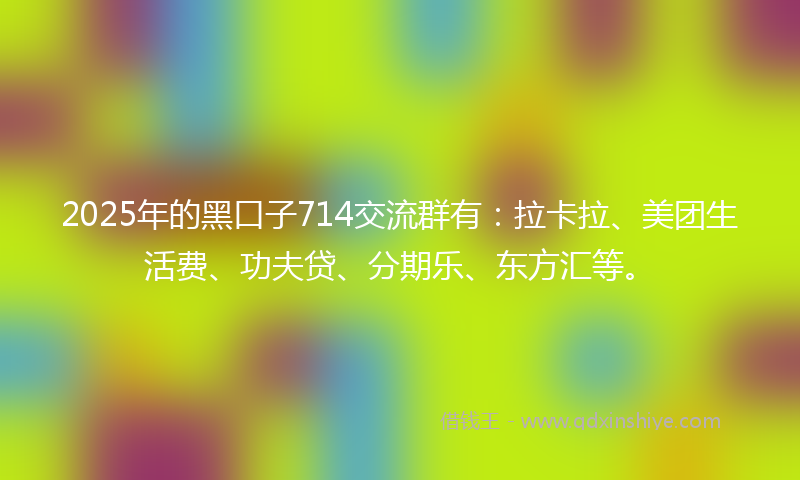 2025年的黑口子714交流群有：拉卡拉、美团生活费、功夫贷、分期乐、东方汇等。