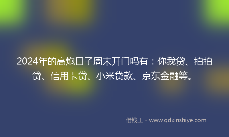2024年的高炮口子周末开门吗有：你我贷、拍拍贷、信用卡贷、小米贷款、京东金融等。