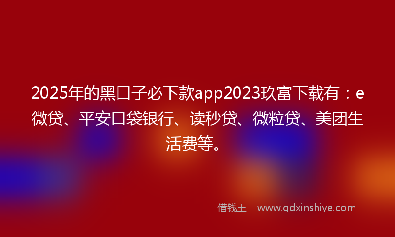 2025年的黑口子必下款app2023玖富下载有：e微贷、平安口袋银行、读秒贷、微粒贷、美团生活费等。