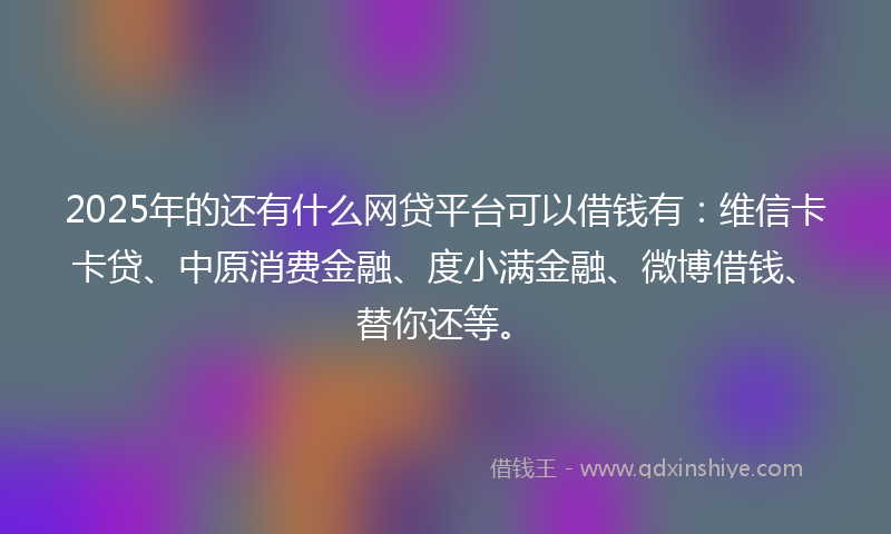 2025年的还有什么网贷平台可以借钱有：维信卡卡贷、中原消费金融、度小满金融、微博借钱、替你还等。