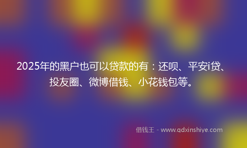 2025年的黑户也可以贷款的有：还呗、平安i贷、投友圈、微博借钱、小花钱包等。