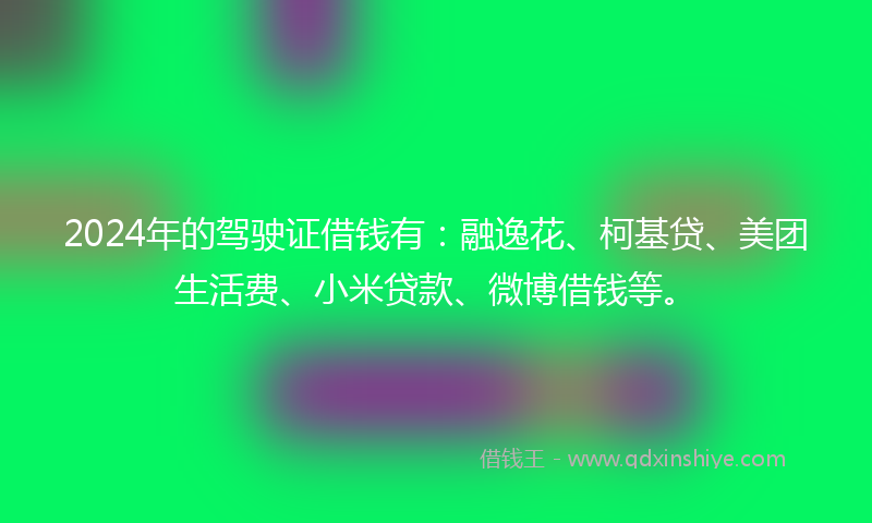 2024年的驾驶证借钱有：融逸花、柯基贷、美团生活费、小米贷款、微博借钱等。