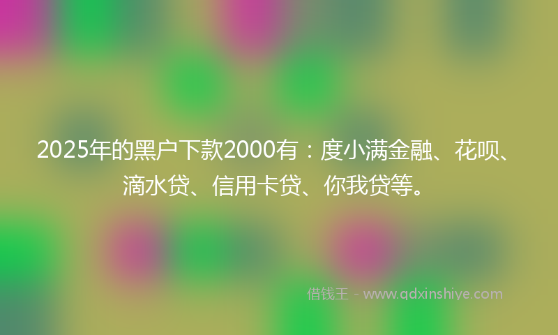 2025年的黑户下款2000有：度小满金融、花呗、滴水贷、信用卡贷、你我贷等。