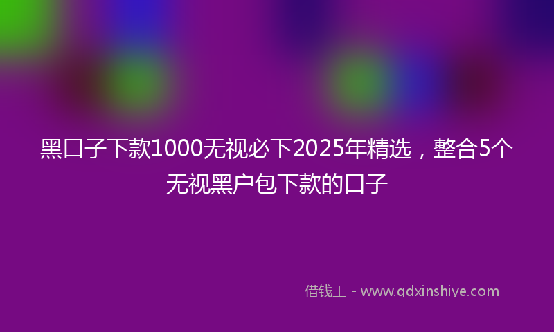 黑口子下款1000无视必下2025年精选，整合5个无视黑户包下款的口子