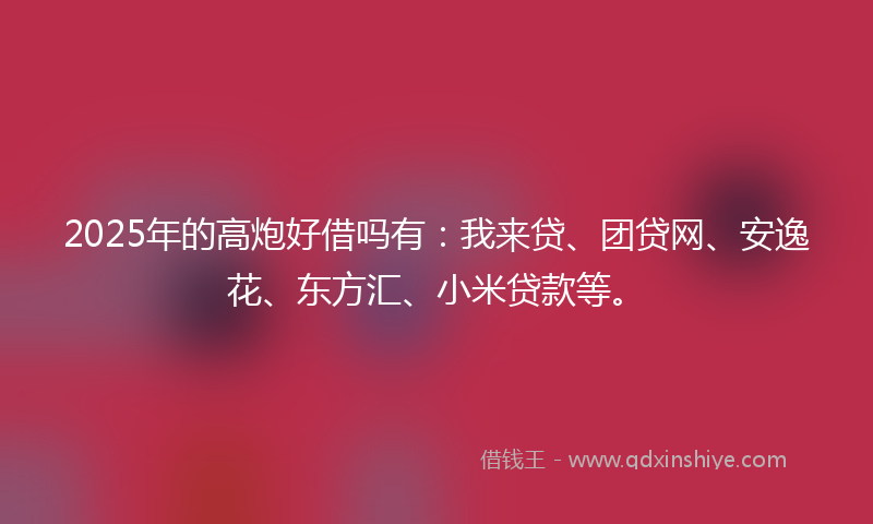 2025年的高炮好借吗有：我来贷、团贷网、安逸花、东方汇、小米贷款等。