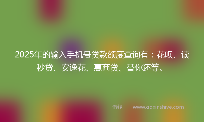2025年的输入手机号贷款额度查询有：花呗、读秒贷、安逸花、惠商贷、替你还等。