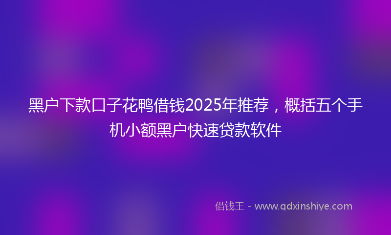 黑户下款口子花鸭借钱2025年推荐，概括五个手机小额黑户快速贷款软件