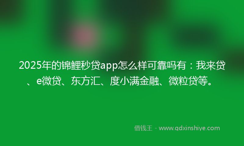 2025年的锦鲤秒贷app怎么样可靠吗有：我来贷、e微贷、东方汇、度小满金融、微粒贷等。