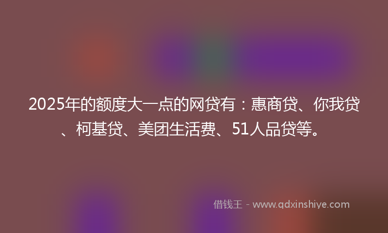 2025年的额度大一点的网贷有：惠商贷、你我贷、柯基贷、美团生活费、51人品贷等。