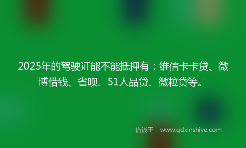 2025年的驾驶证能不能抵押有：维信卡卡贷、微博借钱、省呗、51人品贷、微粒贷等。