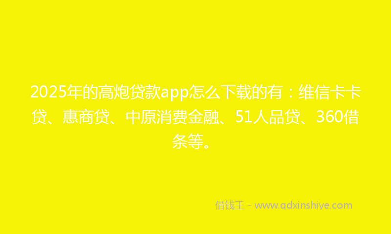 2025年的高炮贷款app怎么下载的有：维信卡卡贷、惠商贷、中原消费金融、51人品贷、360借条等。