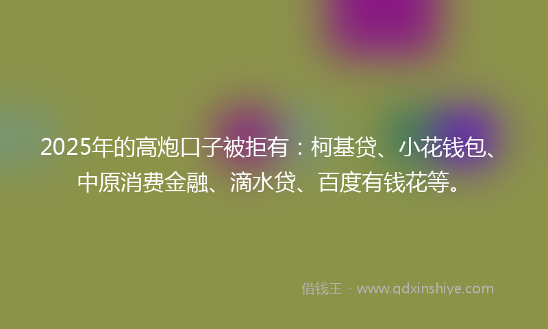 2025年的高炮口子被拒有：柯基贷、小花钱包、中原消费金融、滴水贷、百度有钱花等。