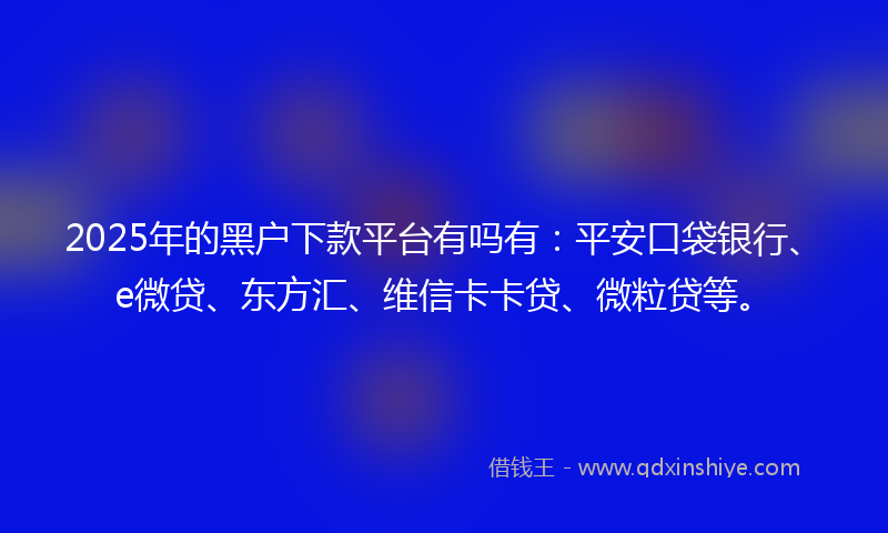 2025年的黑户下款平台有吗有：平安口袋银行、e微贷、东方汇、维信卡卡贷、微粒贷等。