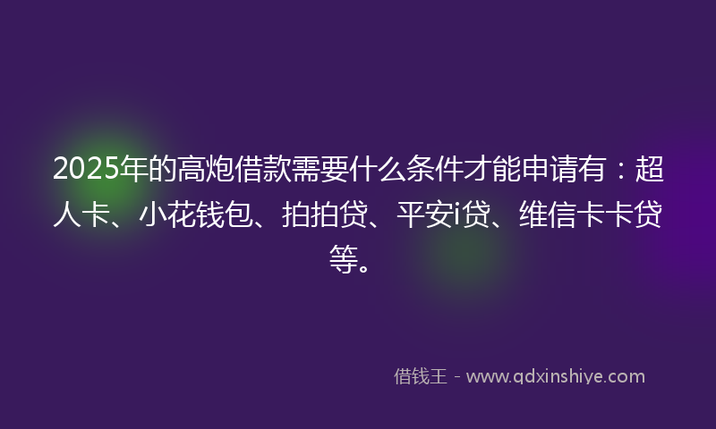 2025年的高炮借款需要什么条件才能申请有：超人卡、小花钱包、拍拍贷、平安i贷、维信卡卡贷等。