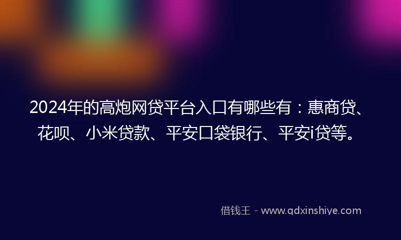 2024年的高炮网贷平台入口有哪些有：惠商贷、花呗、小米贷款、平安口袋银行、平安i贷等。