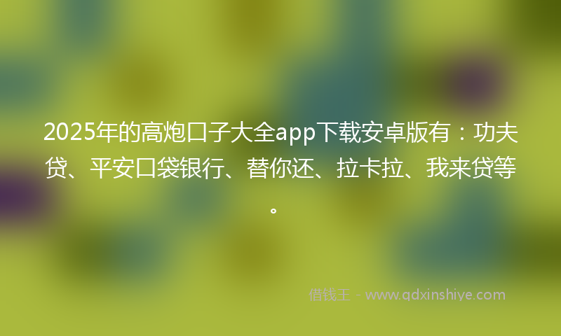 2025年的高炮口子大全app下载安卓版有：功夫贷、平安口袋银行、替你还、拉卡拉、我来贷等。
