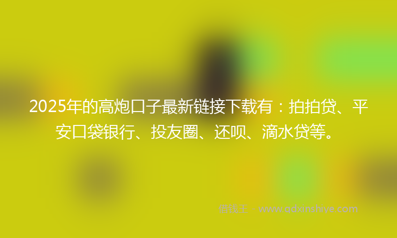 2025年的高炮口子最新链接下载有：拍拍贷、平安口袋银行、投友圈、还呗、滴水贷等。