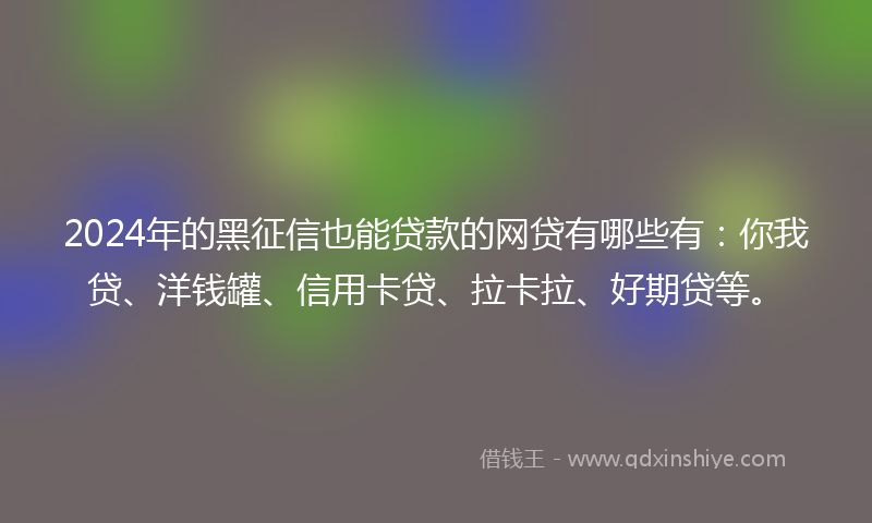 2024年的黑征信也能贷款的网贷有哪些有：你我贷、洋钱罐、信用卡贷、拉卡拉、好期贷等。