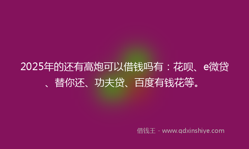 2025年的还有高炮可以借钱吗有：花呗、e微贷、替你还、功夫贷、百度有钱花等。