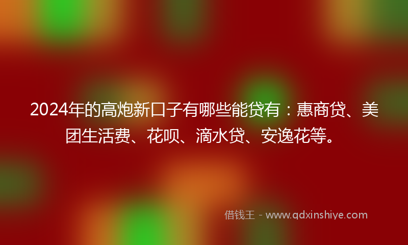 2024年的高炮新口子有哪些能贷有：惠商贷、美团生活费、花呗、滴水贷、安逸花等。