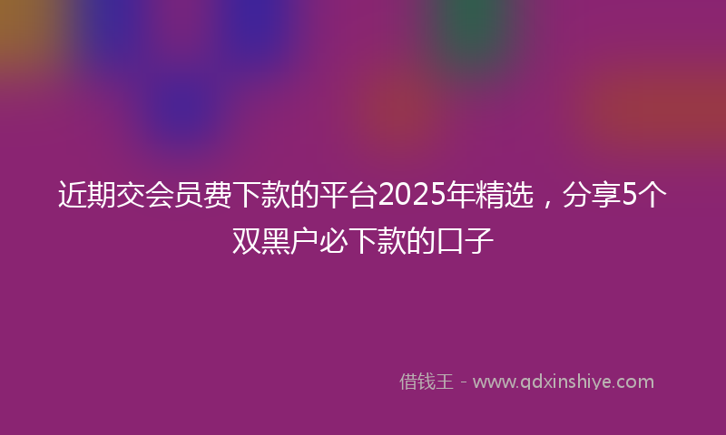 近期交会员费下款的平台2025年精选，分享5个双黑户必下款的口子