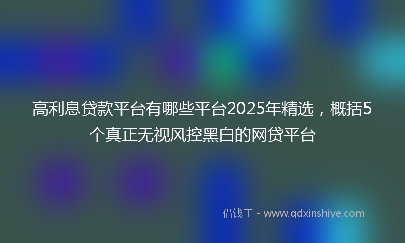 高利息贷款平台有哪些平台2025年精选，概括5个真正无视风控黑白的网贷平台