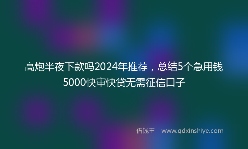 高炮半夜下款吗2024年推荐，总结5个急用钱5000快审快贷无需征信口子