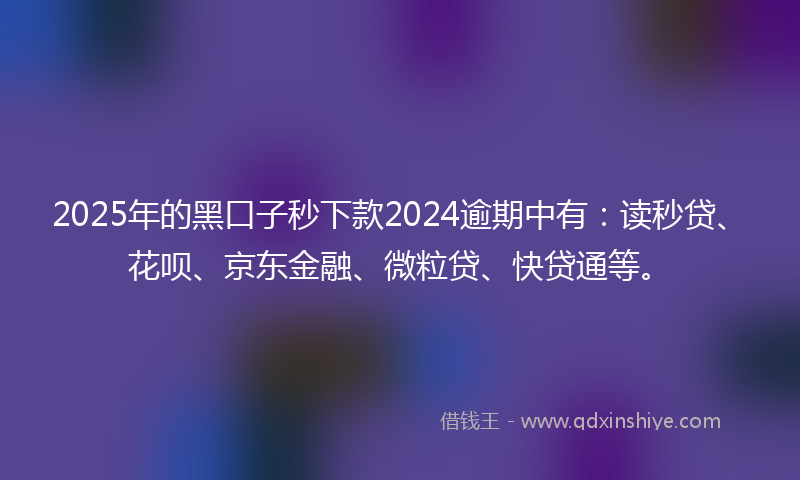 2025年的黑口子秒下款2024逾期中有：读秒贷、花呗、京东金融、微粒贷、快贷通等。