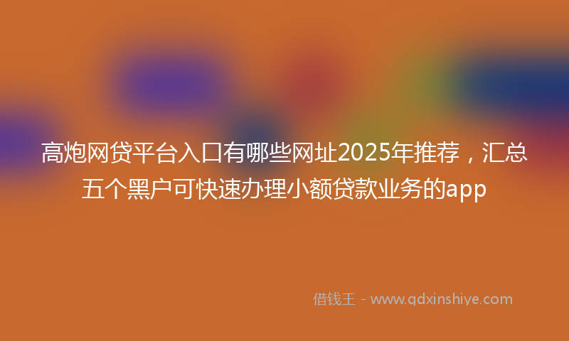 高炮网贷平台入口有哪些网址2025年推荐，汇总五个黑户可快速办理小额贷款业务的app