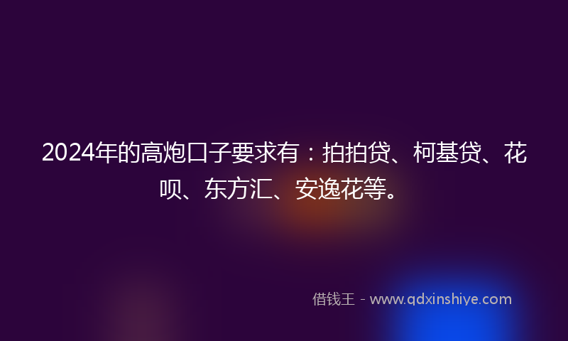 2024年的高炮口子要求有：拍拍贷、柯基贷、花呗、东方汇、安逸花等。