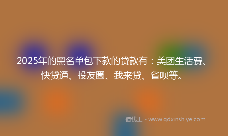 2025年的黑名单包下款的贷款有：美团生活费、快贷通、投友圈、我来贷、省呗等。
