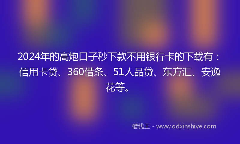 2024年的高炮口子秒下款不用银行卡的下载有：信用卡贷、360借条、51人品贷、东方汇、安逸花等。