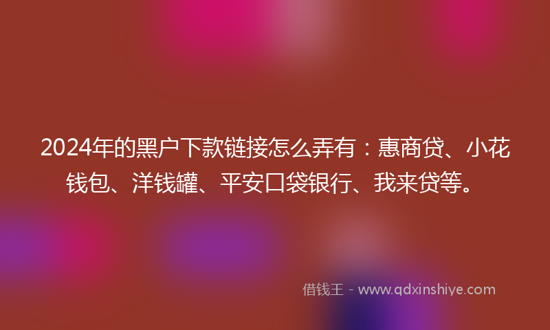 2024年的黑户下款链接怎么弄有：惠商贷、小花钱包、洋钱罐、平安口袋银行、我来贷等。